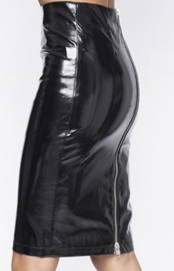 Black PU-Leather Full Lining Pencil Skirt