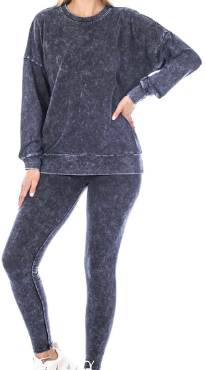 Mineral Wash O Neck Top & Legging Set