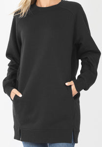 Oversized Loose Fit Front Slit Longline Sweatshirt