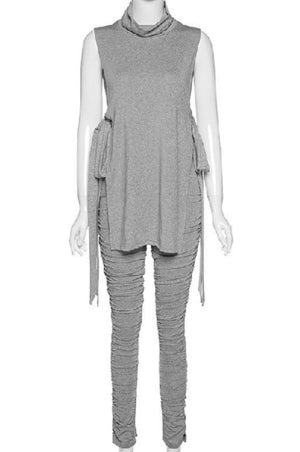 Sleeveless Top Pleated Pants Casual Suit