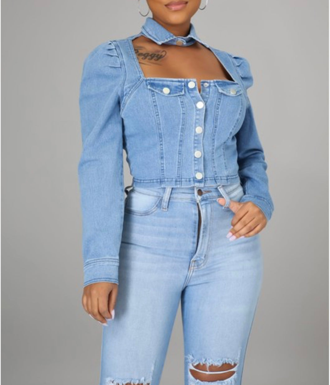 Cut Out Denim Shirt