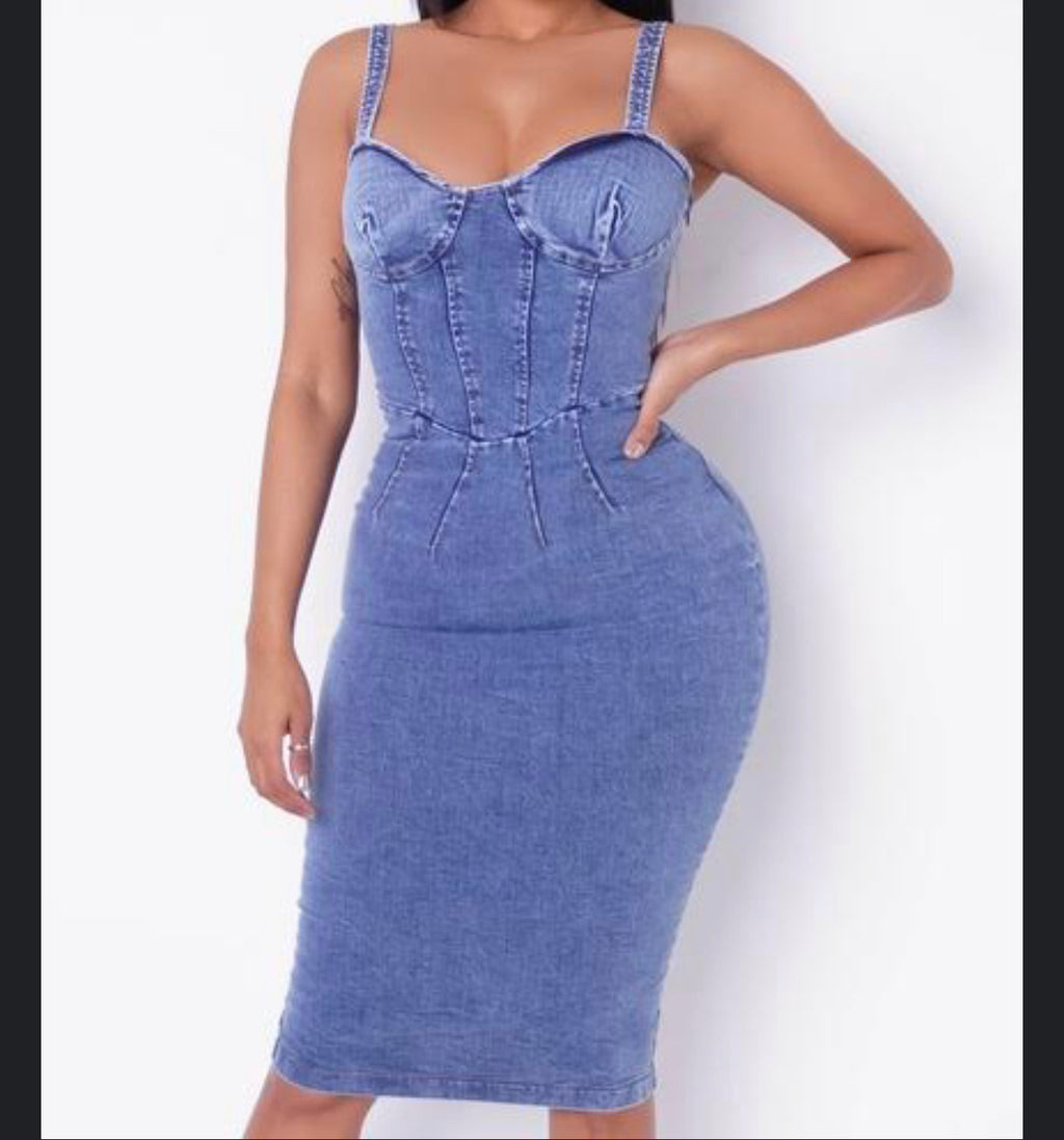 Sexy in Denim MIDI Dress