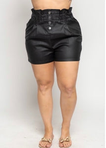 Lovable Curve Paperbag Waist PU Leather Shorts