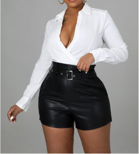 Faux Leather Belted Shorts