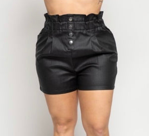 Lovable Curve Paperbag Waist PU Leather Shorts