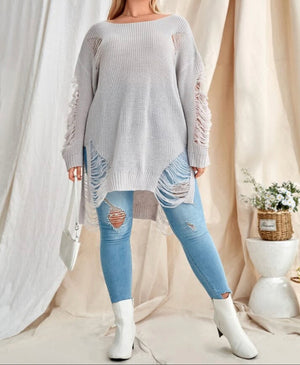 The Distressed Split Hem Sweater