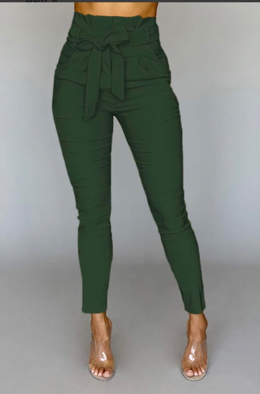 High Waisted Pleated & Belted Fitted Pants