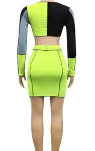 Color Blocked 2 Piece Skirt Set