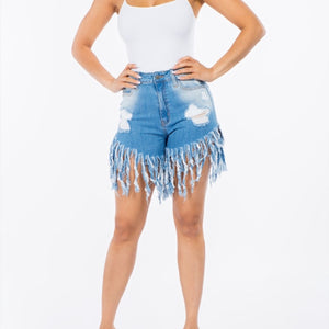 Tassel Distressed Jean Shorts