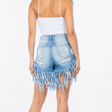 Load image into Gallery viewer, Tassel Distressed Jean Shorts
