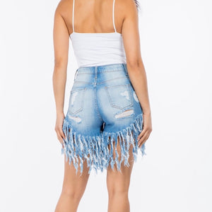 Tassel Distressed Jean Shorts