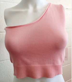 The Cold Shoulder Pink Crop Sweater Top
