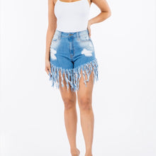 Load image into Gallery viewer, Tassel Distressed Jean Shorts
