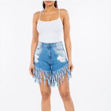 Load image into Gallery viewer, Tassel Distressed Jean Shorts
