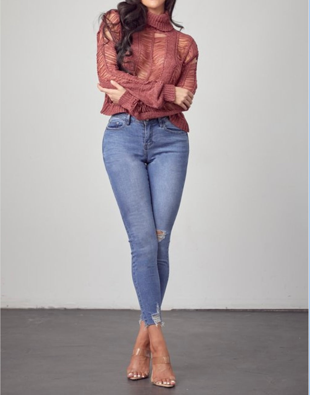 All Ripped Up Cropped Turtleneck Sweater